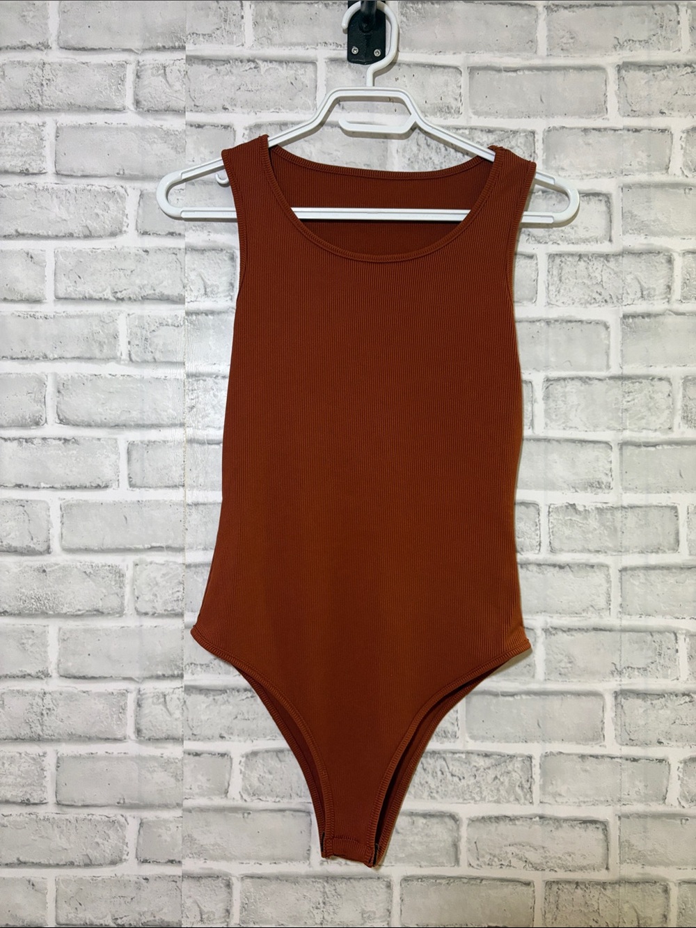 SHEIN Rust Ribbed Sleeveless Tank One-Piece Bodysuit, small